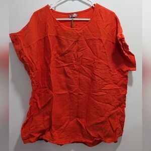NWT Saiph Lab Top 100% Linen Womens Short Dolman Sleeve Made in Italy Orange 3XL